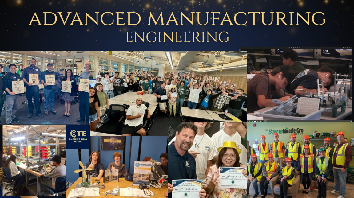 Guia Blaske in the classroom with students and colleagues, celebrating CTE Engineering achievements