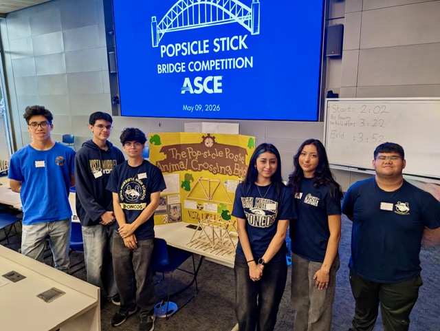 Vista Murrieta students at an ASCE popsicle stick bridge competition